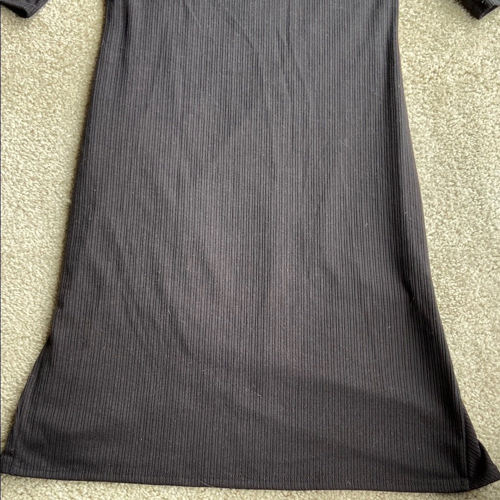 Women's Black Ribbed Dress with Rouched Side, Medium - Picture 7 of 8
